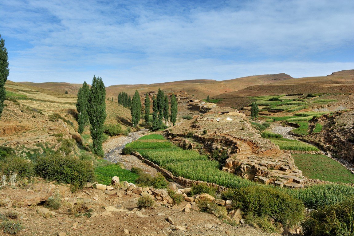 Valle con cultivos en el Medio Atlas