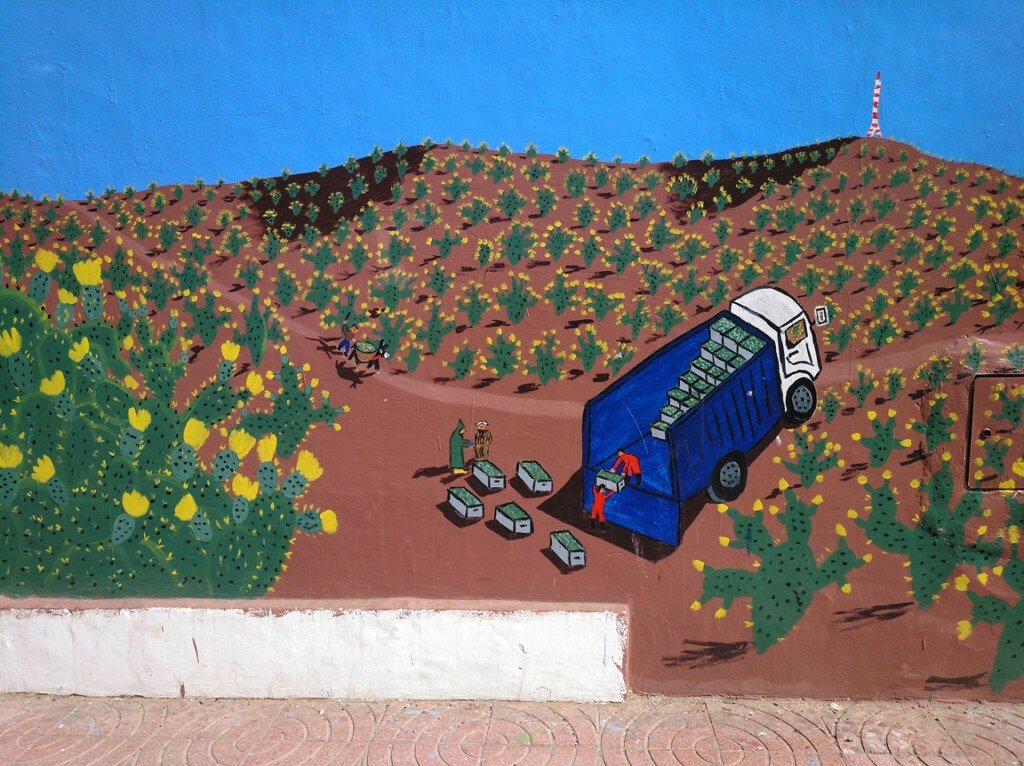 Mural que representa la recogida del chumbo